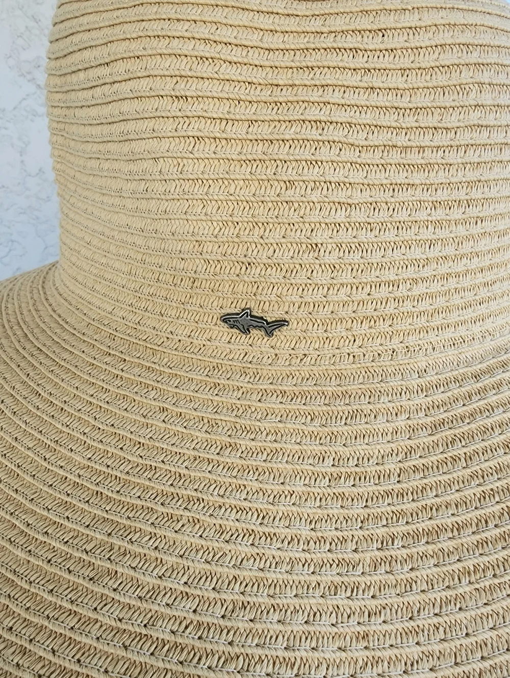 Greg Norman Collection Wide-Brim Straw Sun Hat in Beige with Metal Logo